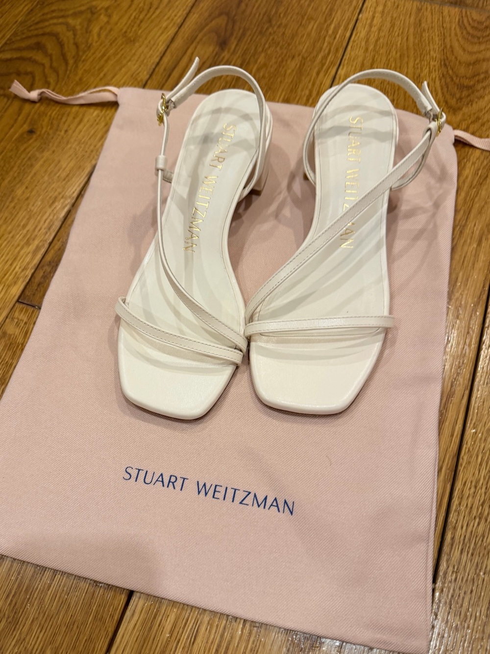 Stuart Weitzman Ivory Leather Strappy Block Heel Sandals (New with bag)